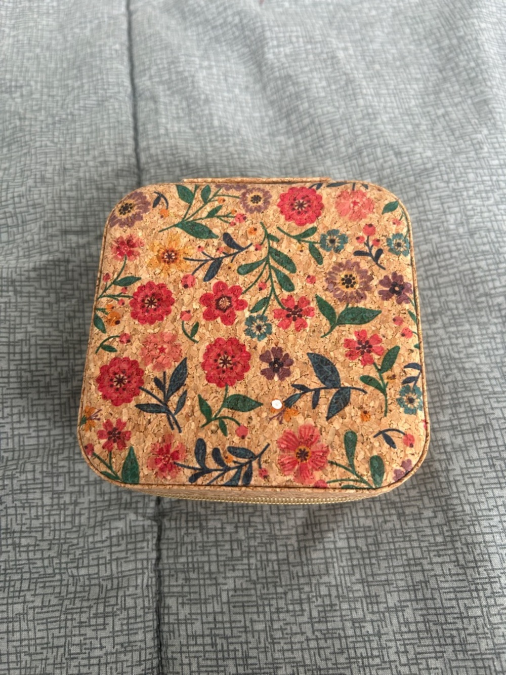 Floral Cork Jewelry Case - Red & Green Floral Design